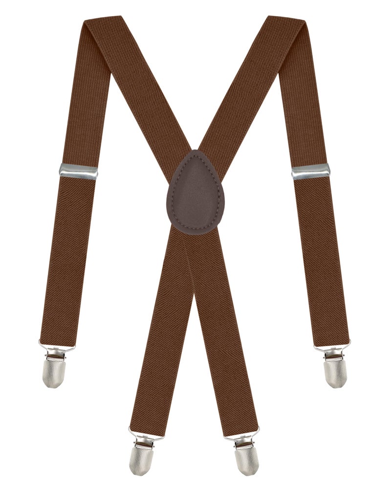 Dibi Brown Suspenders for Men, Adjustable X Back 4 Strong Clips - Image 1
